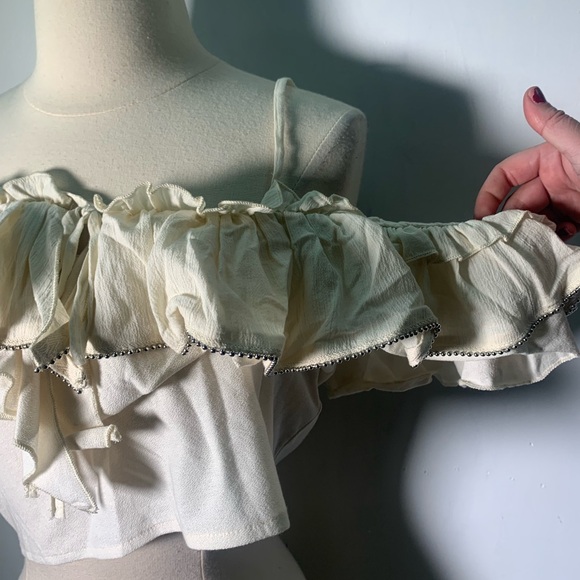 ZARA NWT Women's Cream Off-Shoulder Ruffle Top Size M ref 4770/308 boho festival - Picture 9 of 11